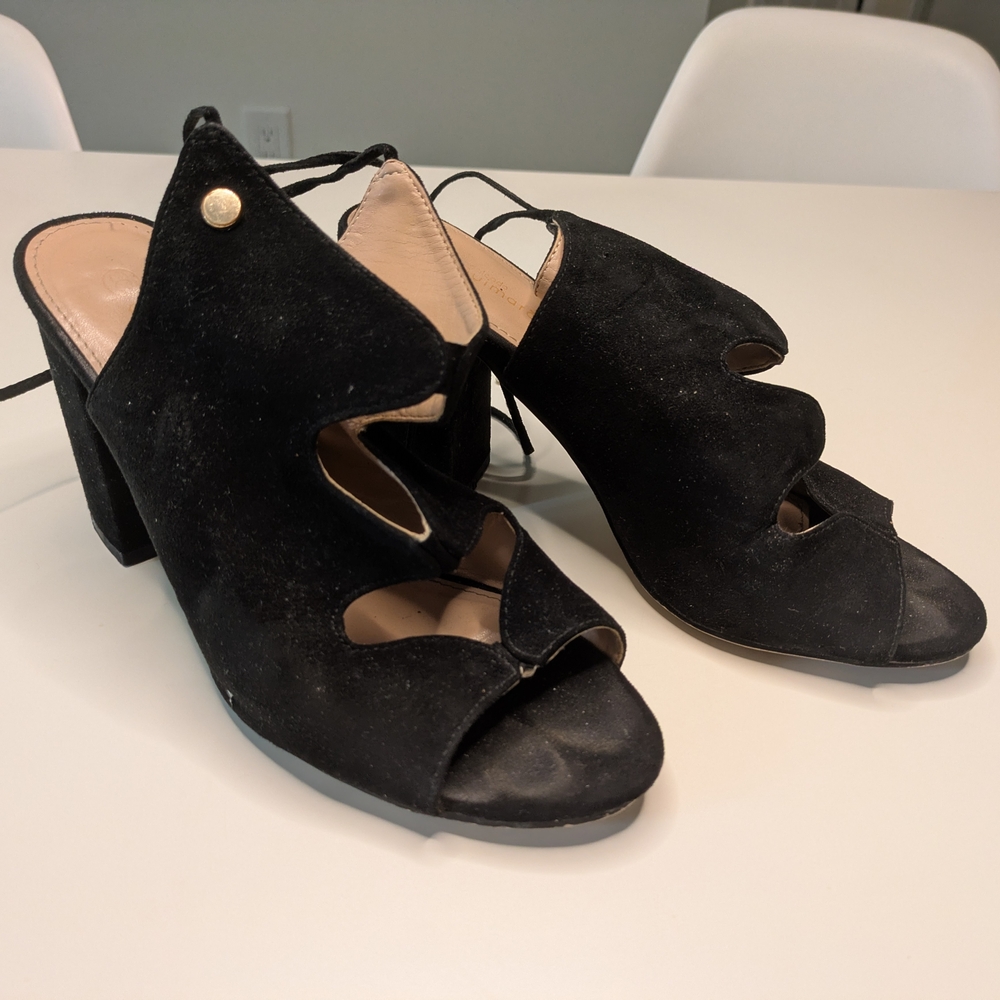 Black Suede Block Heeled Sandals